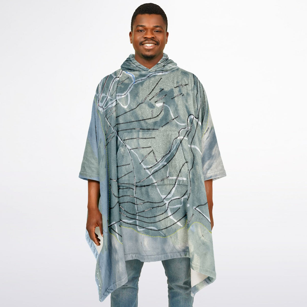 Mount Bohemia, Michigan Ski Resort Map Flannel Blanket Poncho