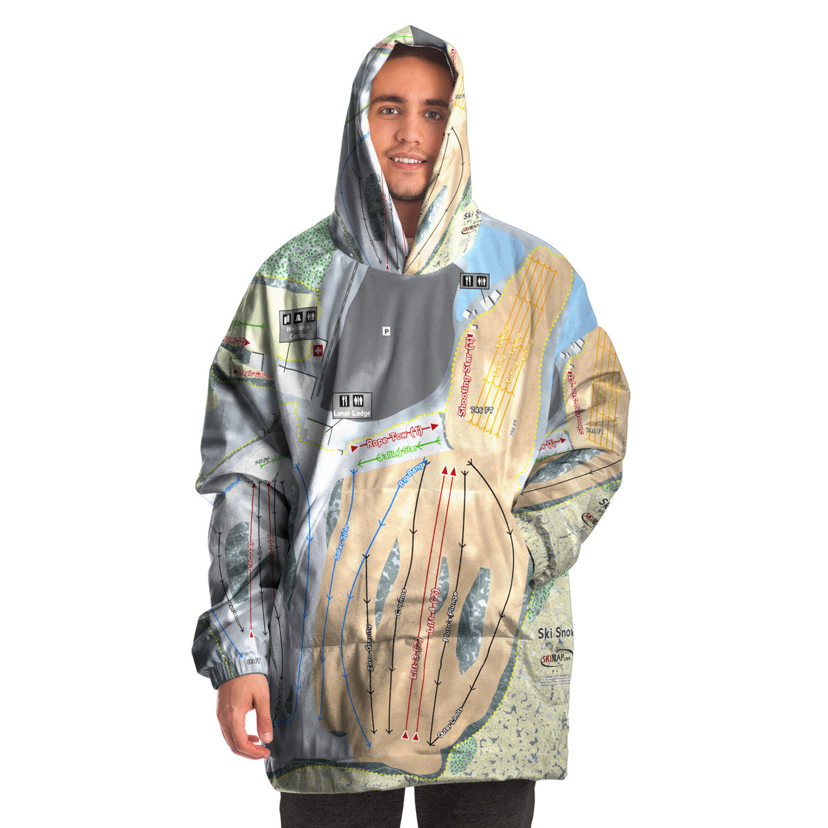 Ski Snowstar, Illinois Ski Trail Map - Snug Hoodie