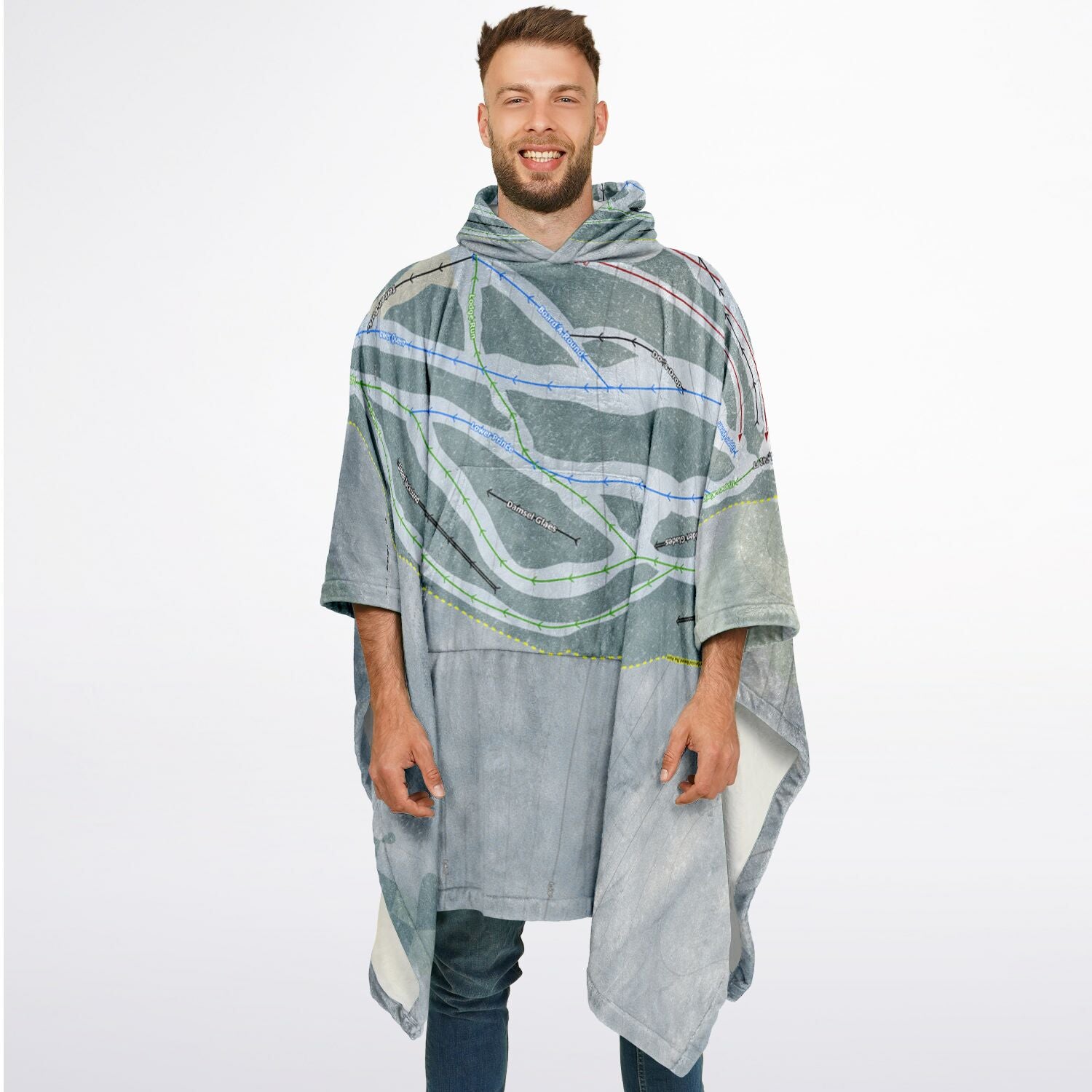 Royal Mountain, New York Ski Resort Map Flannel Blanket Poncho