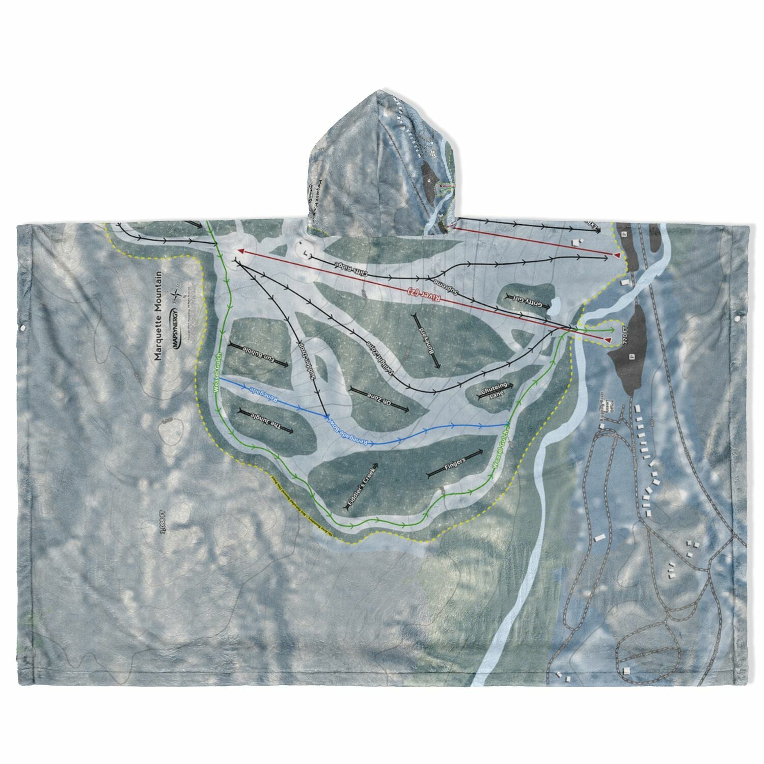 Mont Ripley, Michigan Ski Resort Map Flannel Blanket Poncho