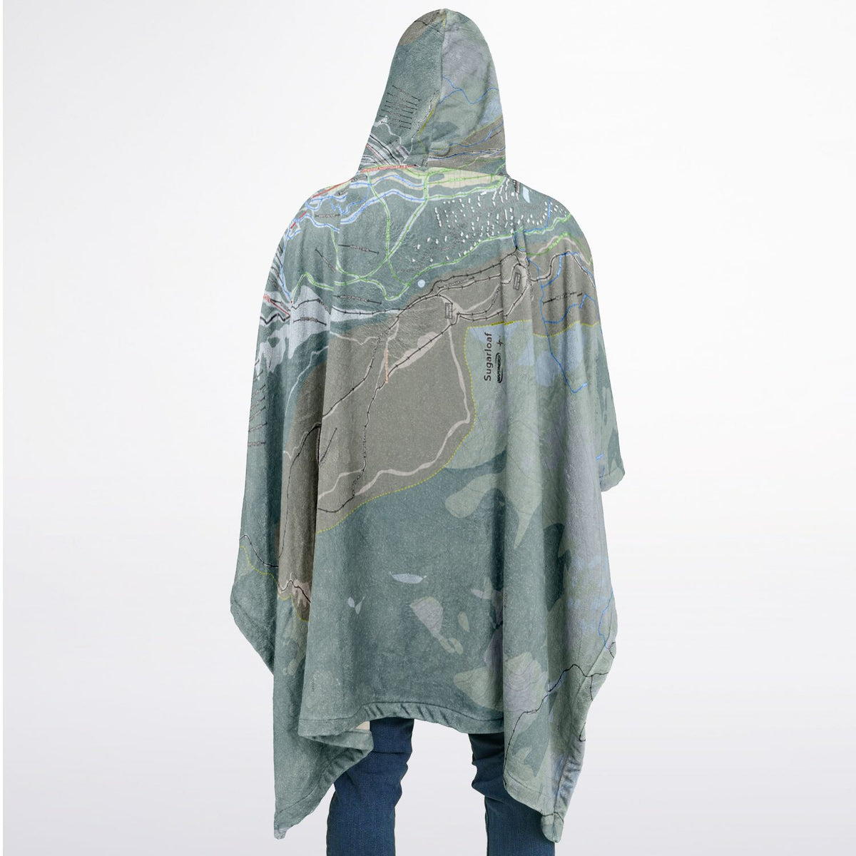 Sugarloaf, Maine Ski Resort Map Flannel Blanket Poncho