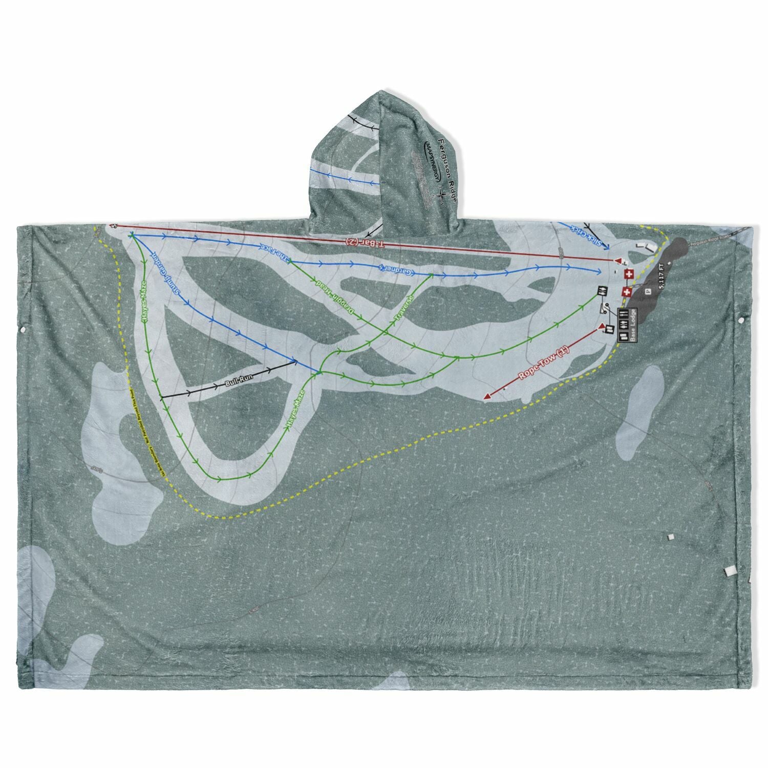 Ferguson Ridge, Oregon Ski Resort Map Flannel Blanket Poncho
