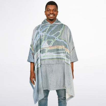 Labrador Mountain, New York Ski Resort Map Flannel Blanket Poncho