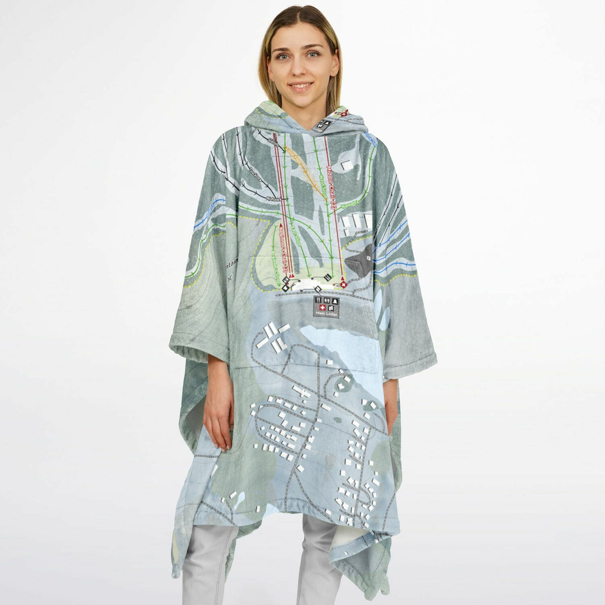Elk Mountain, Pennsylvania Ski Resort Map Flannel Blanket Poncho