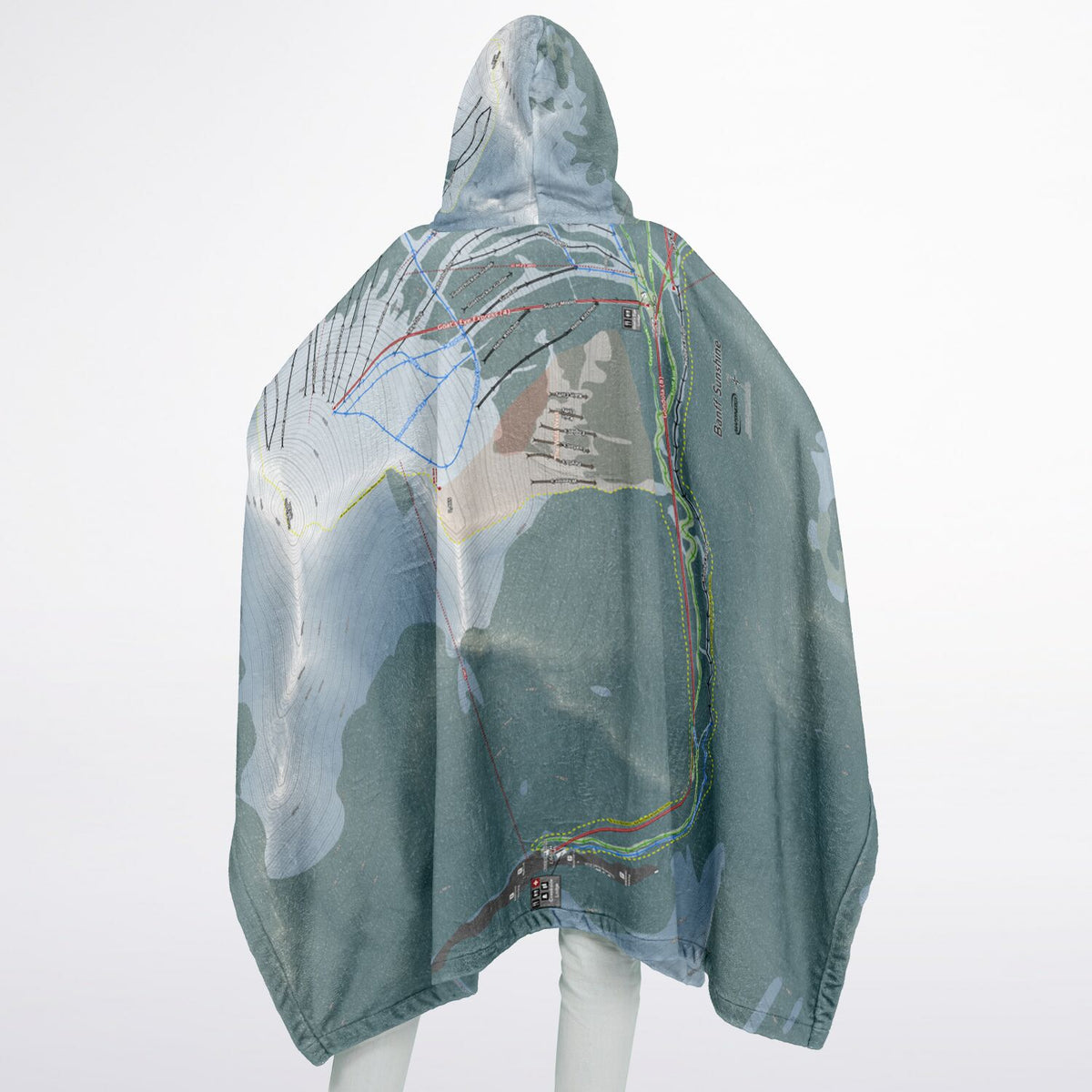 Banff Sunshine, Alberta Ski Resort Map Flannel Blanket Poncho
