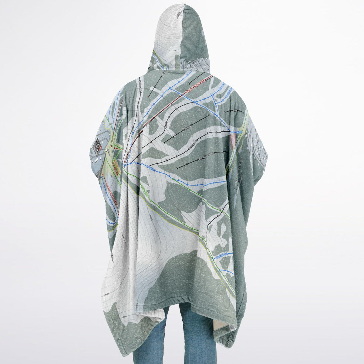 Baldy Mountain, British Columbia Ski Resort Map Flannel Blanket Poncho