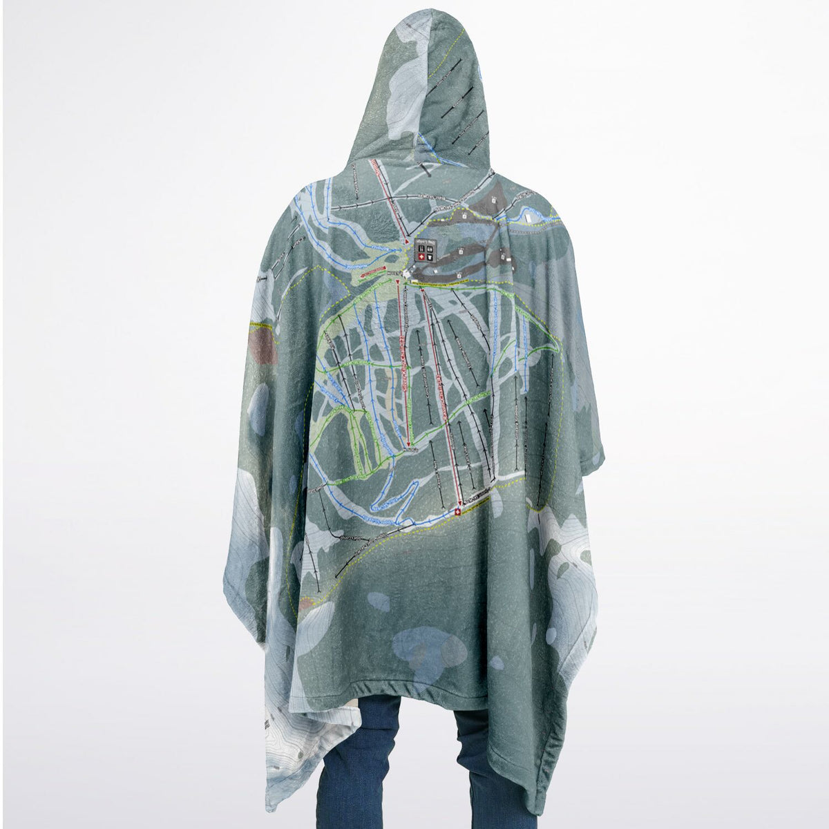Whitewater, British Columbia Ski Resort Map Flannel Blanket Poncho