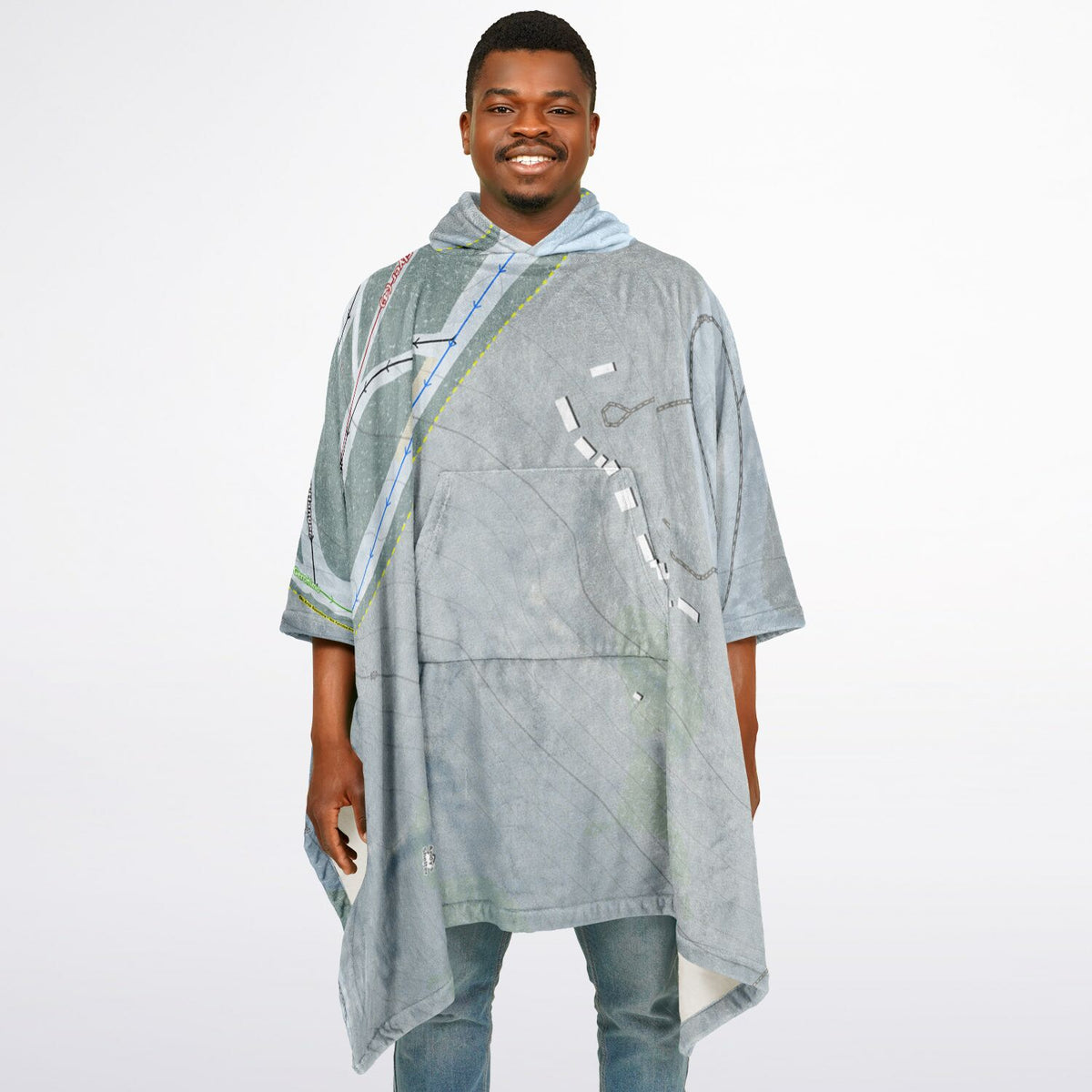 Mystic Mountain Nemacolin, Pennsylvania Ski Resort Map Flannel Blanket Poncho