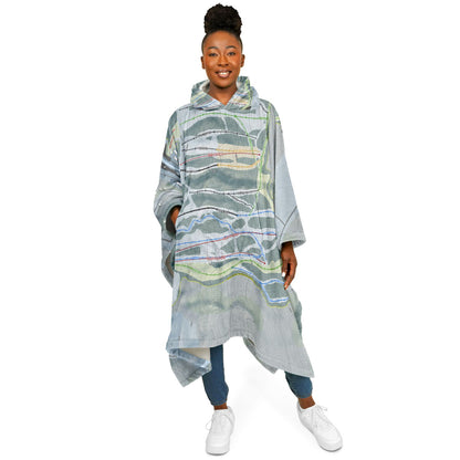 Kissing Bridge, New York Ski Resort Map Flannel Blanket Poncho