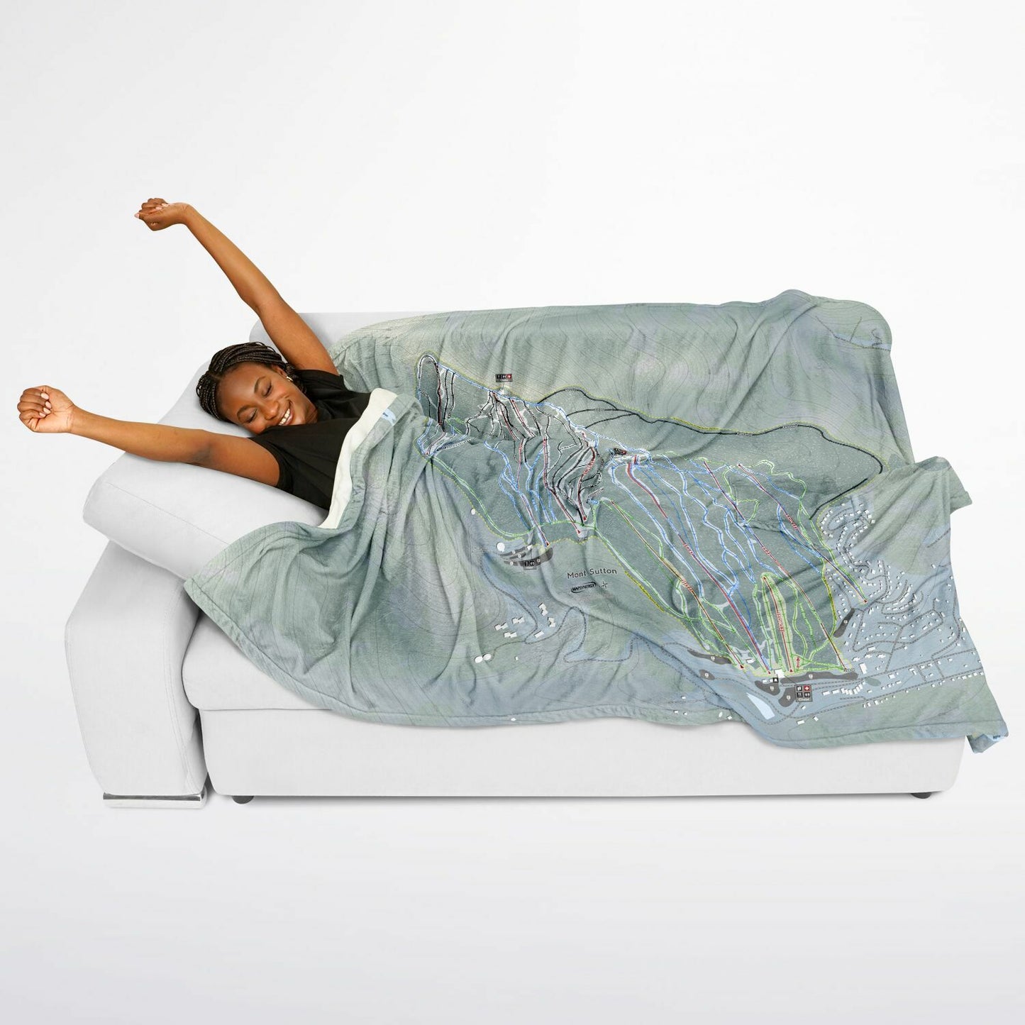 Mont Sutton, Quebec Ski Resort Map Flannel Blanket Poncho