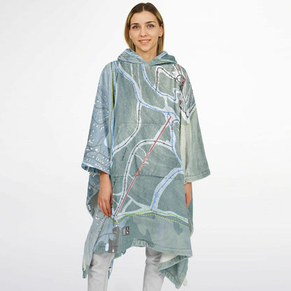 Hunter Mountain, New York Ski Resort Map Flannel Blanket Poncho