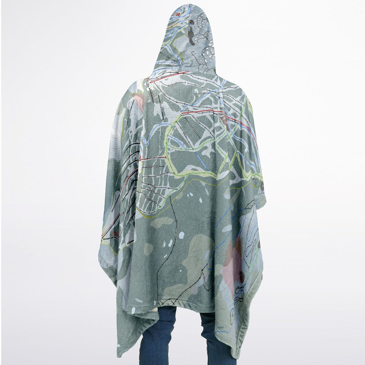 Mt Washington, British Columbia Ski Resort Map Flannel Blanket Poncho