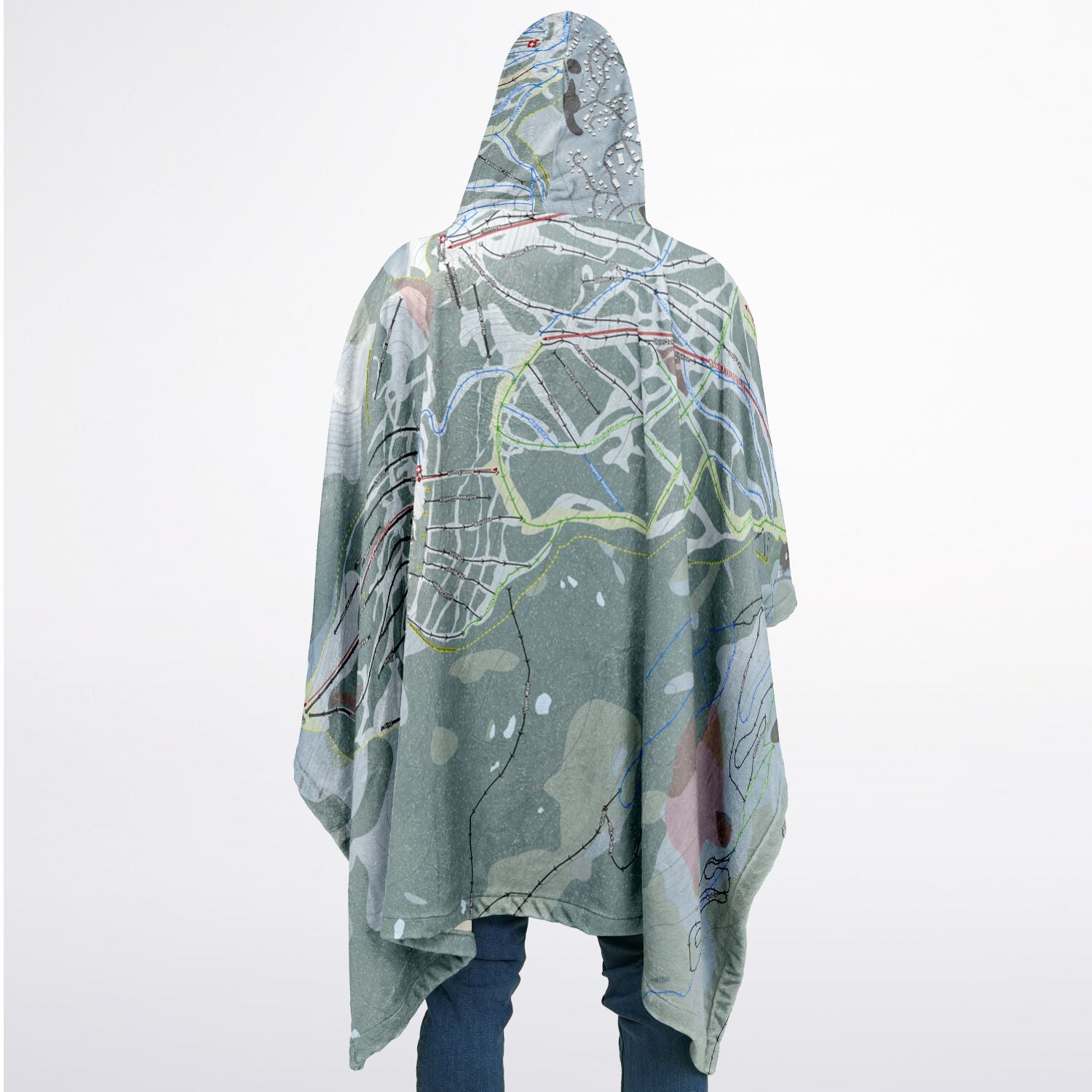 Mt Washington, British Columbia Ski Resort Map Flannel Blanket Poncho