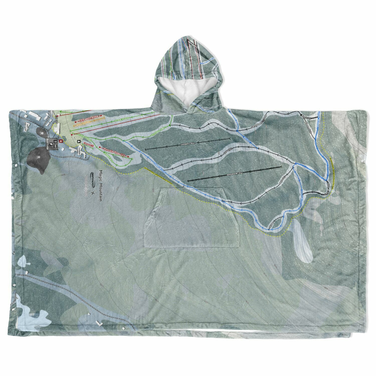 Magic Mountain, Vermont Ski Resort Map Flannel Blanket Poncho