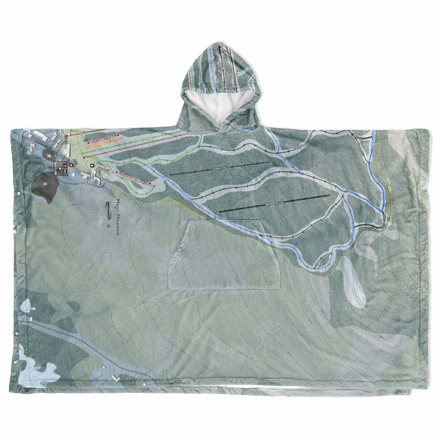 Magic Mountain, Vermont Ski Resort Map Flannel Blanket Poncho