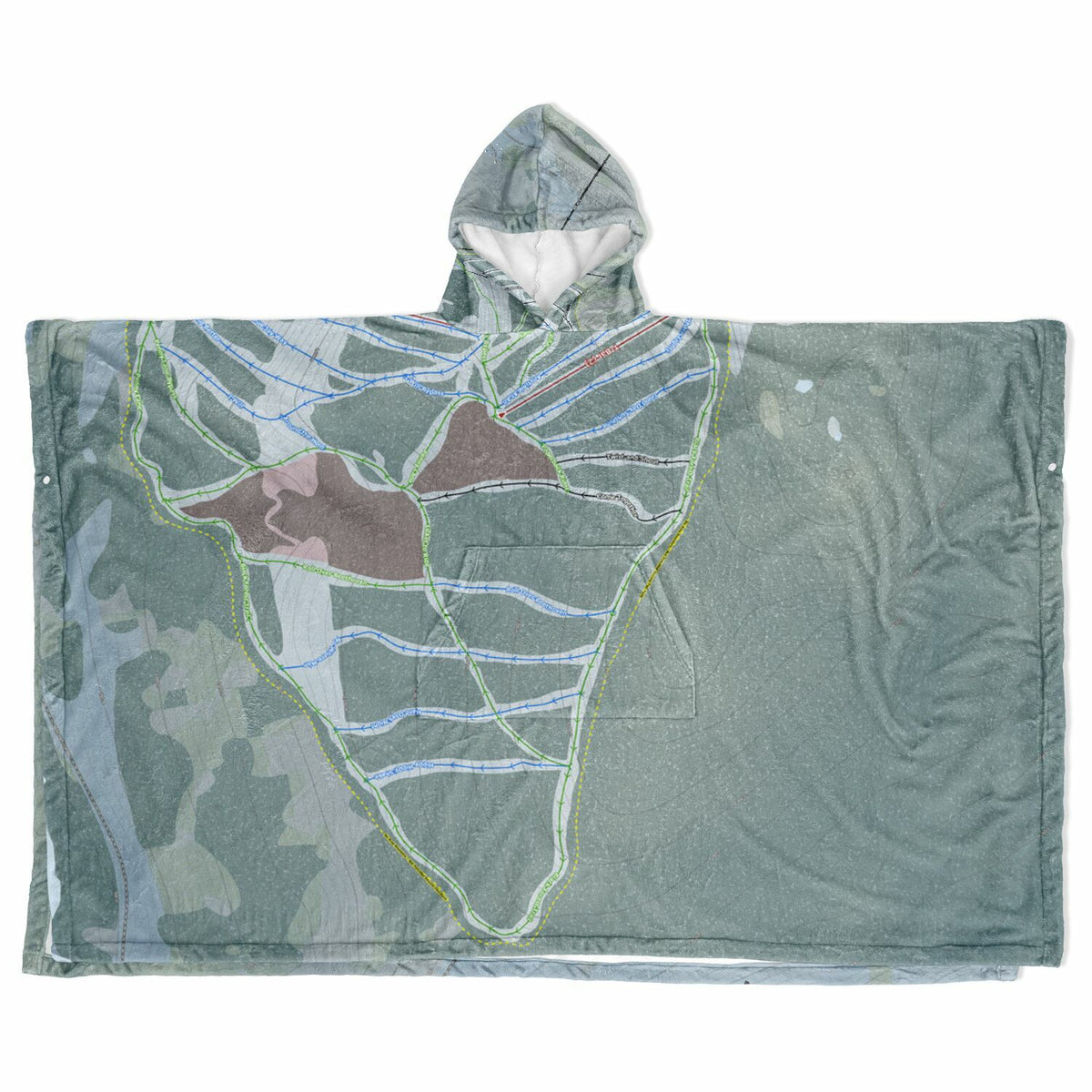 Powder King, British Columbia Ski Resort Map Flannel Blanket Poncho