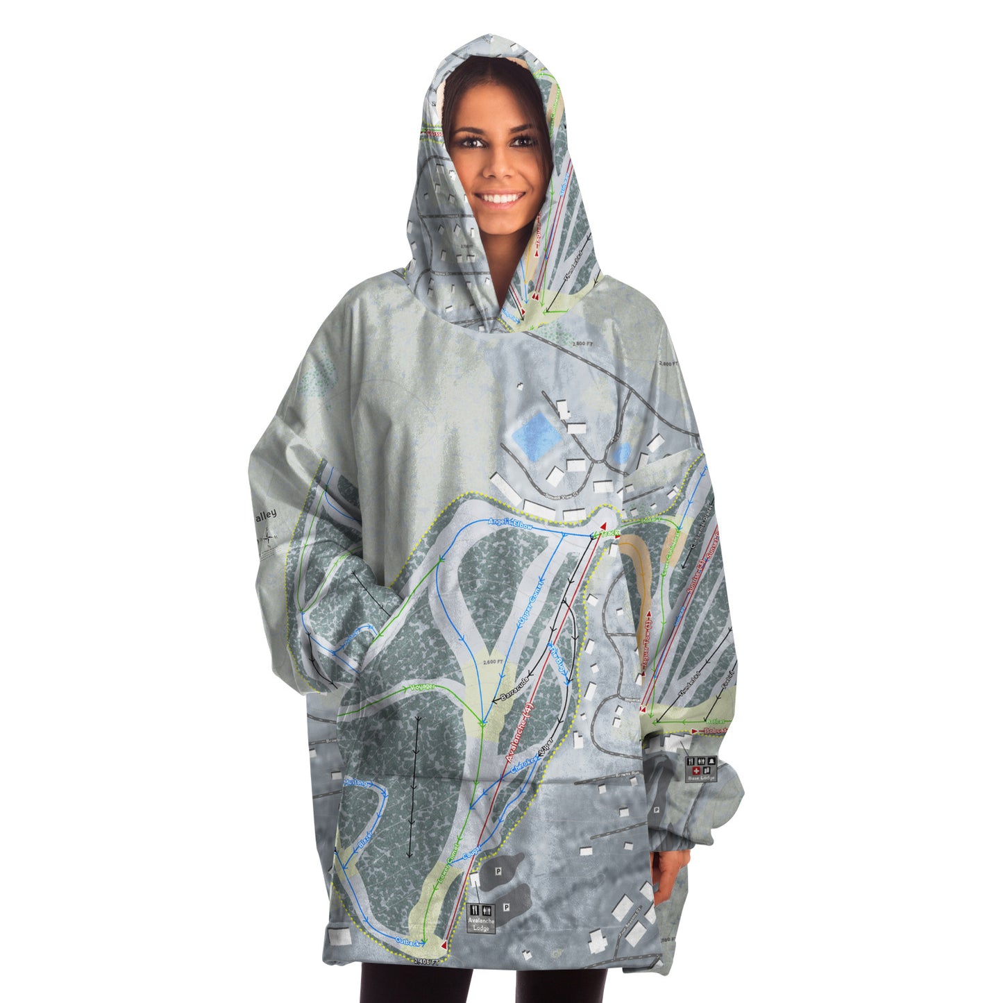 Hidden Valley, Pennsylvania Ski Trail Map Snug Hoodie - Powderaddicts