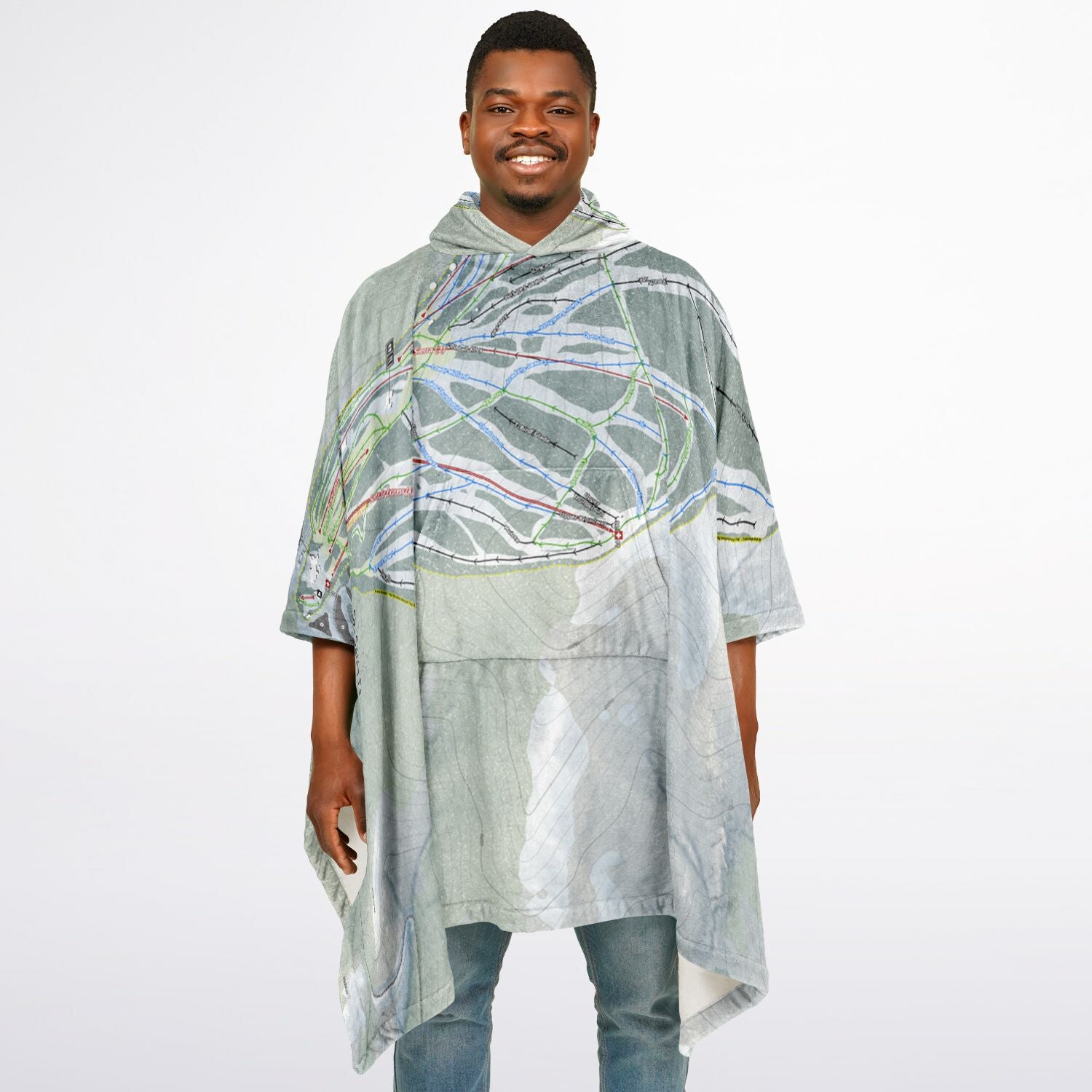 Ski Santa Fe, New Mexico Ski Resort Map Flannel Blanket Poncho