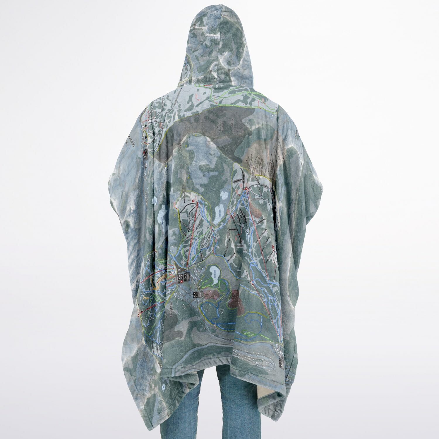 Cotton woods, Utah Ski Resort Map Flannel Blanket Poncho