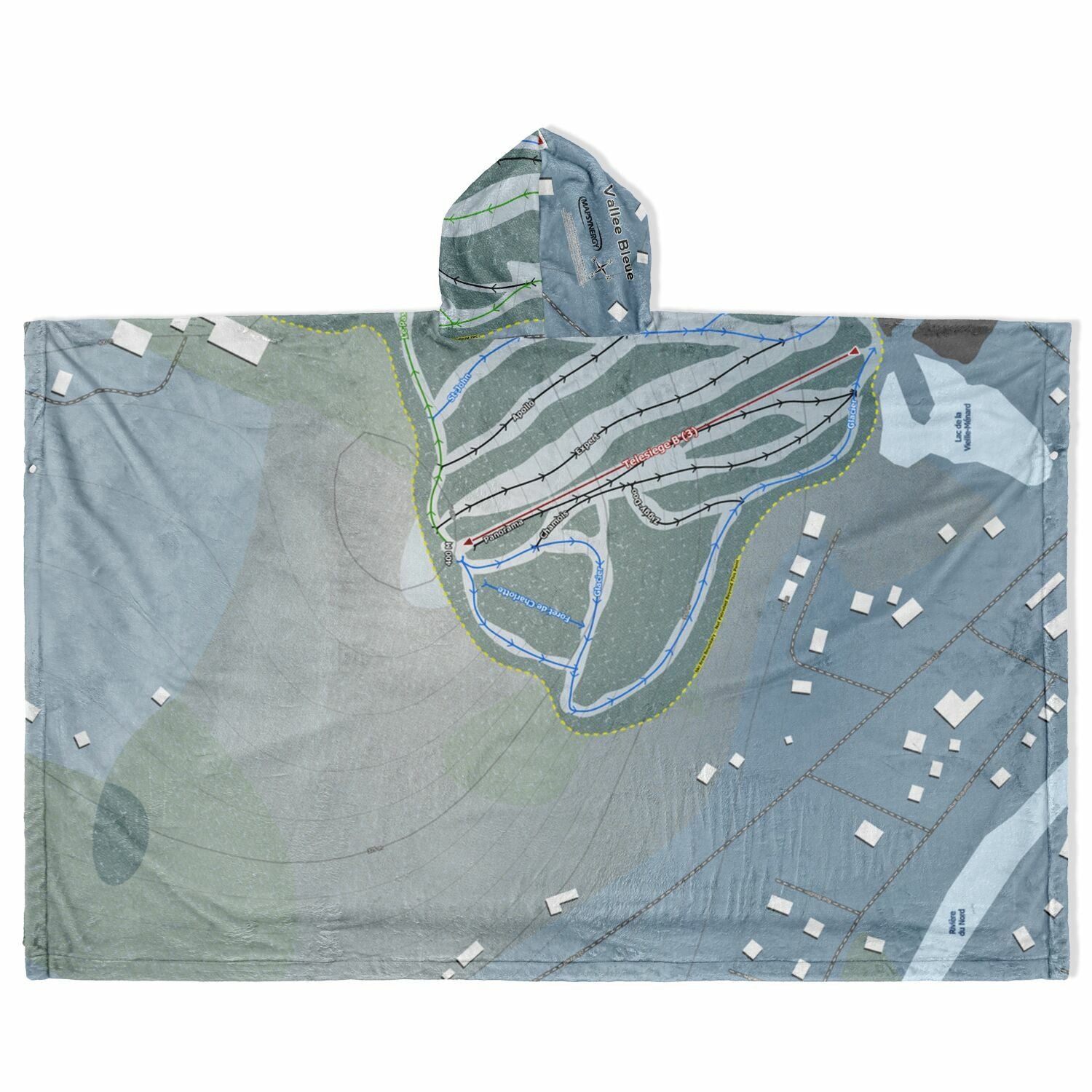 Vallee Bleue, Quebec Ski Resort Map Flannel Blanket Poncho