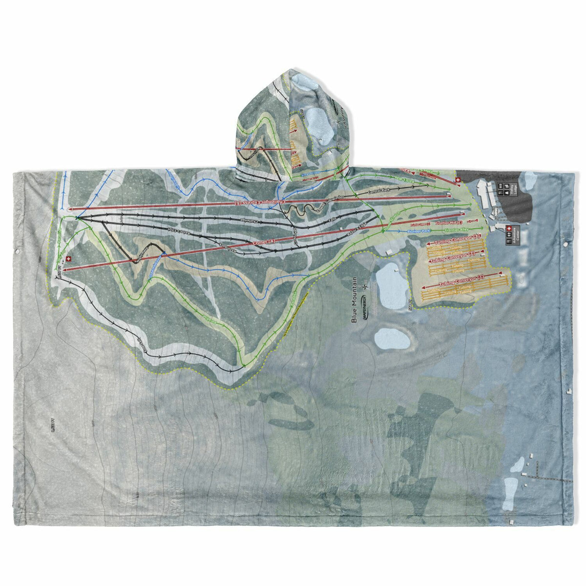 Blue Mountain, Pennsylvania Ski Resort Map Flannel Blanket Poncho