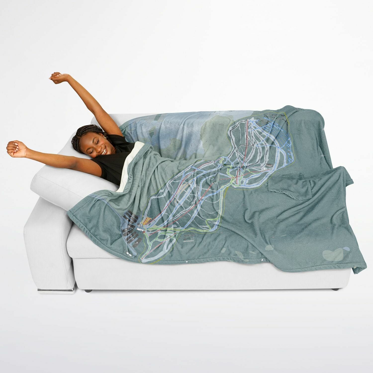 Nakiska, Alberta Ski Resort Map Flannel Blanket Poncho