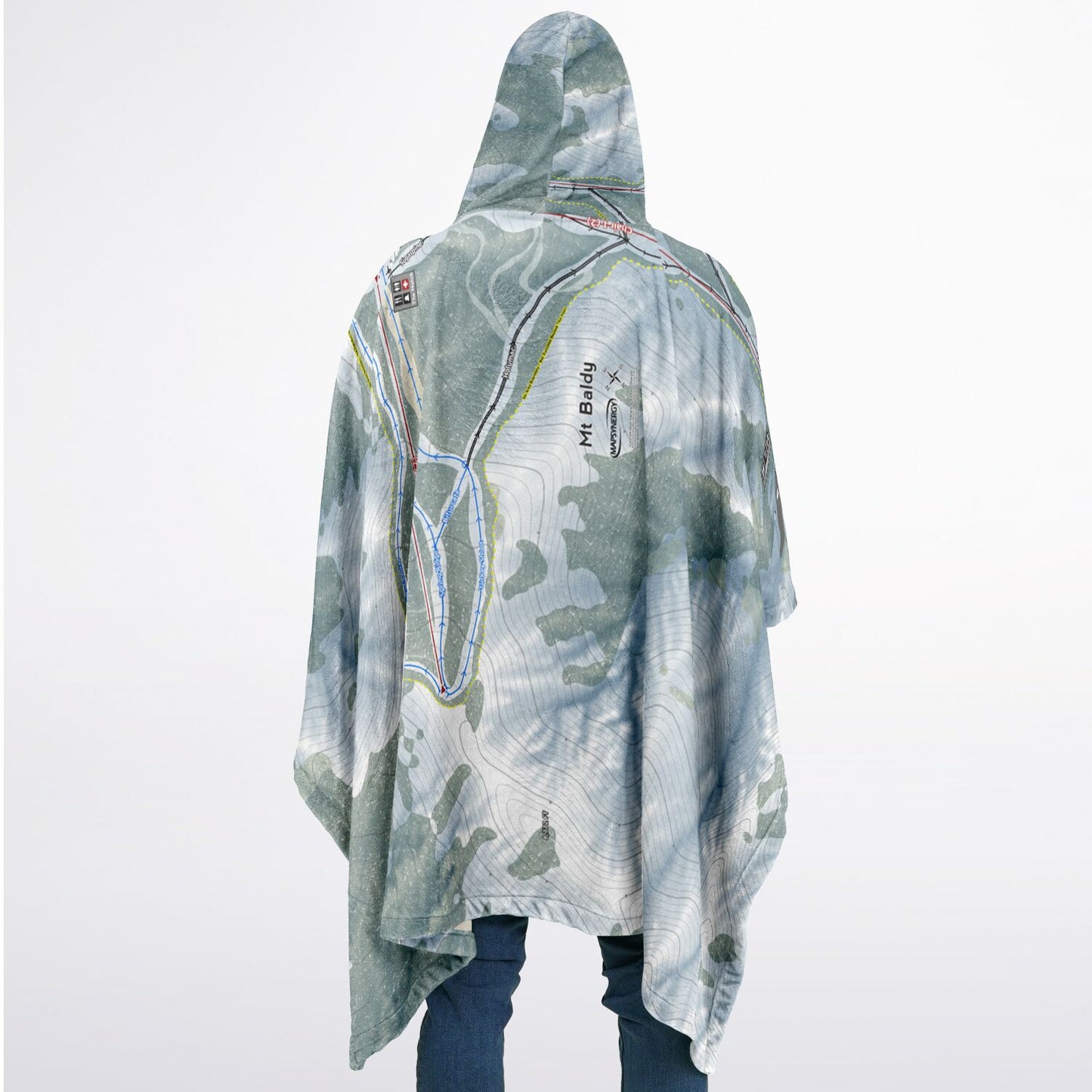 Mt Baldy, California Ski Resort Map Flannel Blanket Poncho