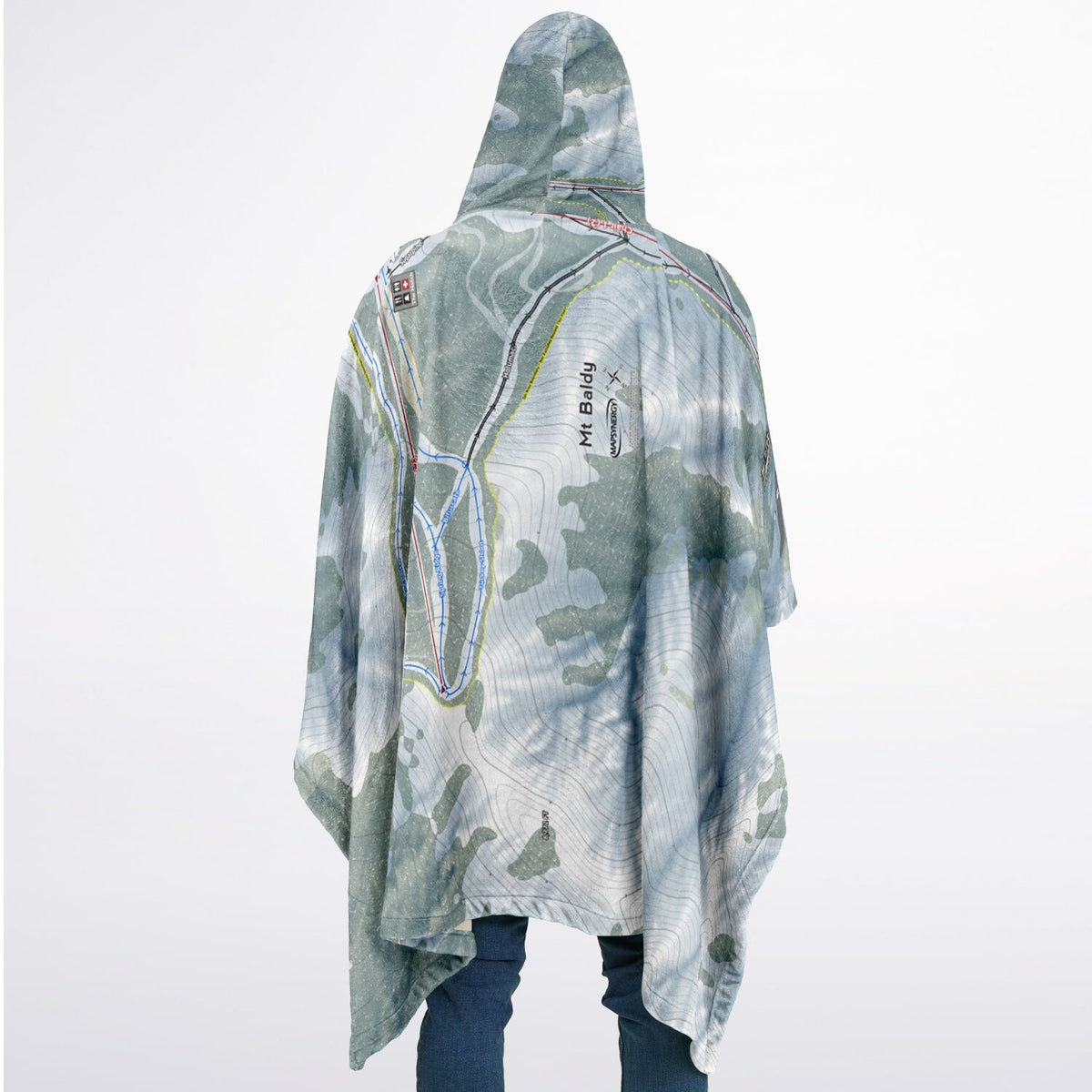 Mt Baldy, California Ski Resort Map Flannel Blanket Poncho