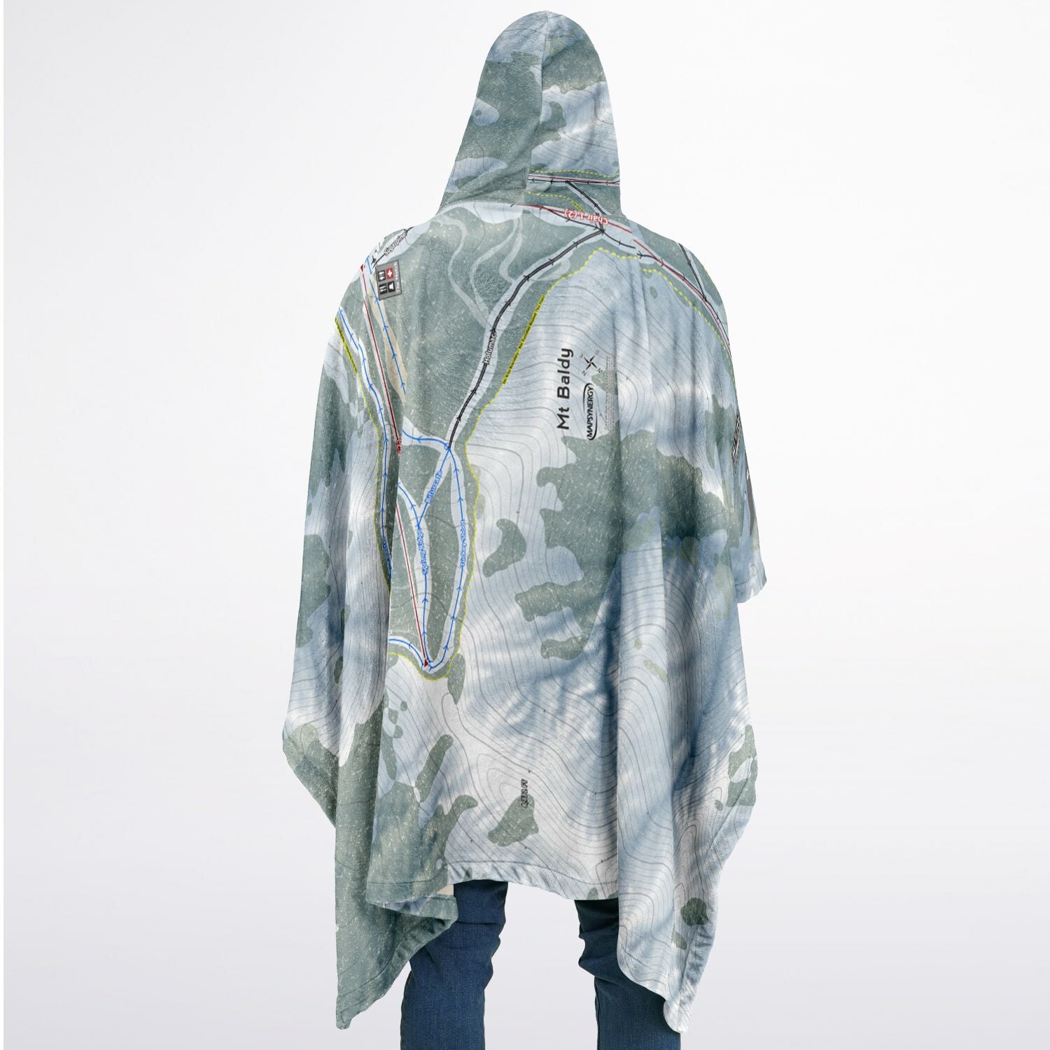 Mt Baldy, California Ski Resort Map Flannel Blanket Poncho