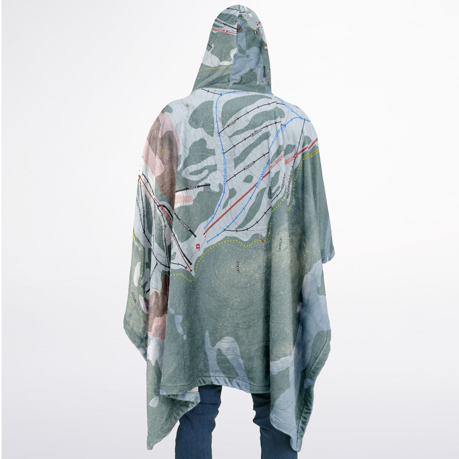 Alpental, Washington Ski Resort Map Flannel Blanket Poncho