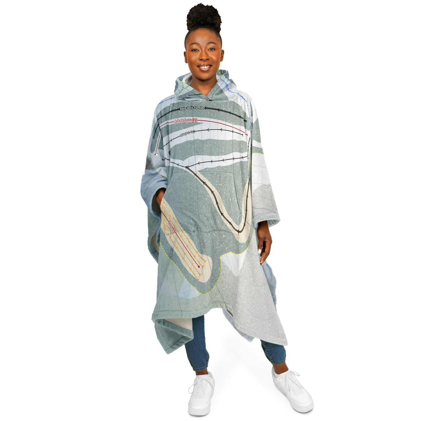 Mont Apic, Quebec Ski Resort Map Flannel Blanket Poncho