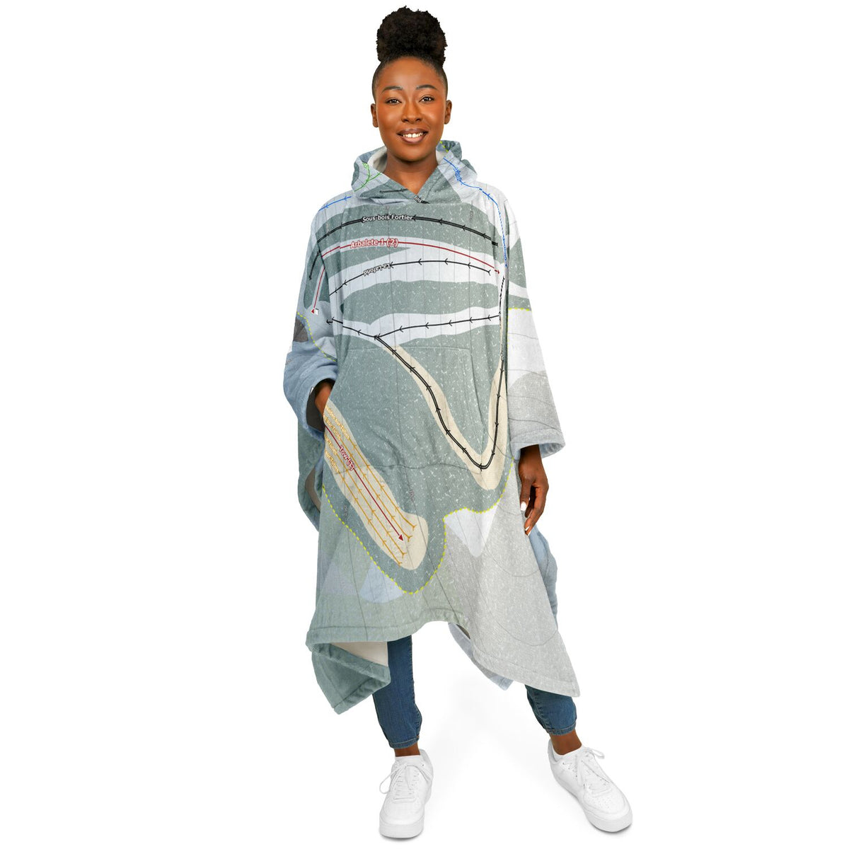 Mont Apic, Quebec Ski Resort Map Flannel Blanket Poncho