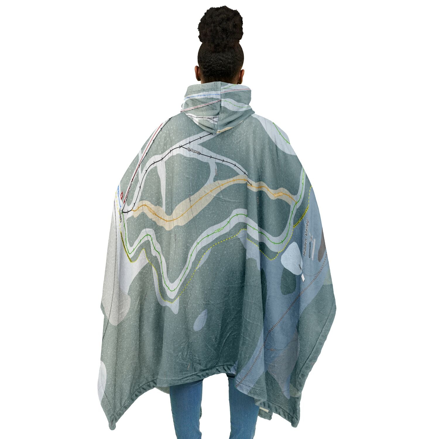 Hidden Valley, Alberta Ski Resort Map Flannel Blanket Poncho