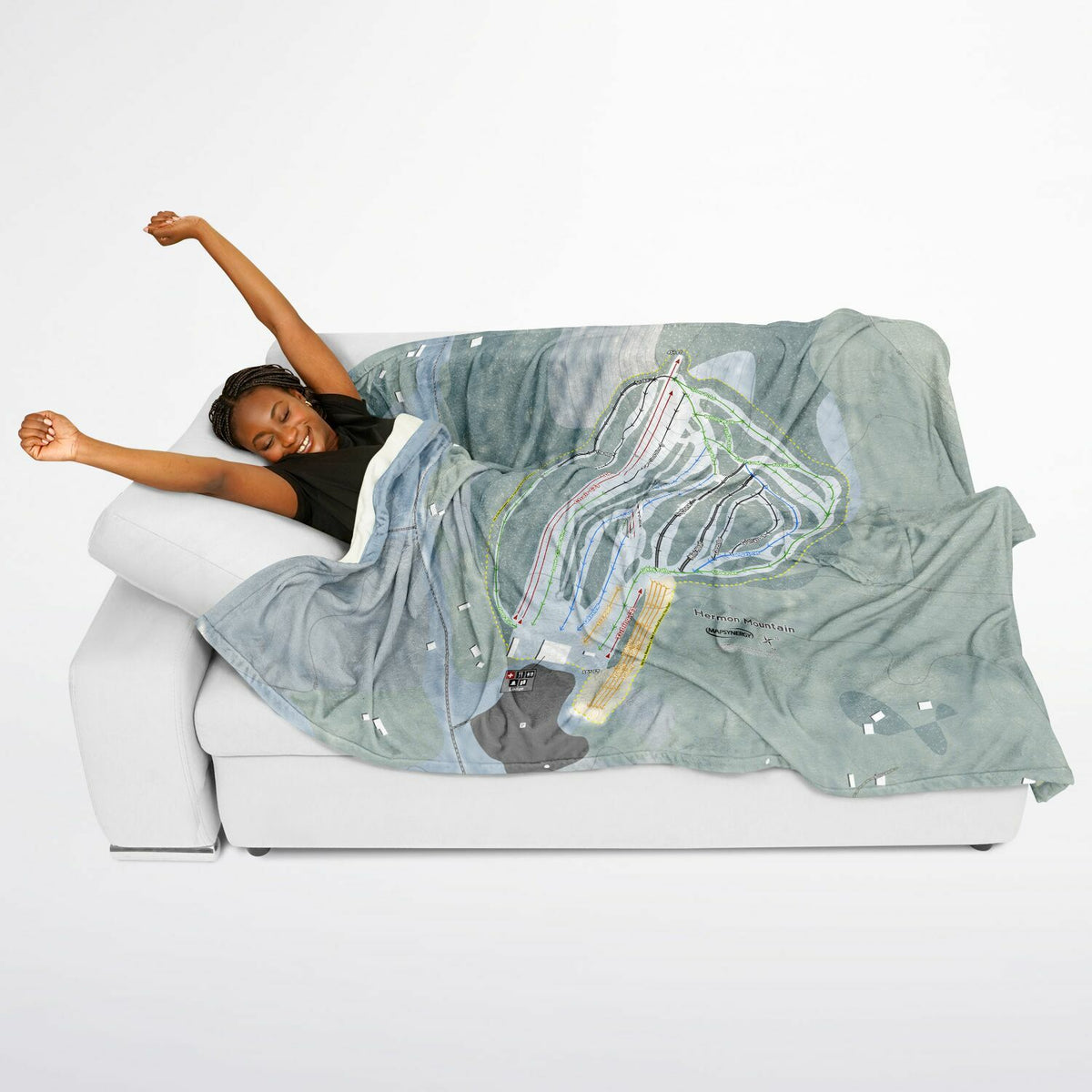 Hermon Mountain, Maine Ski Resort Map Flannel Blanket Poncho