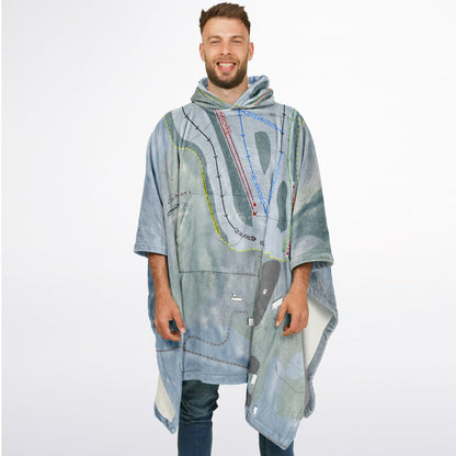 Cochrans, Vermont Ski Resort Map Flannel Blanket Poncho