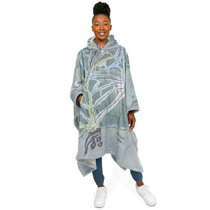 Mt Shasta, California Ski Resort Map Flannel Blanket Poncho
