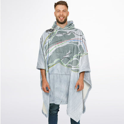 Bald Mountain, Idaho Ski Resort Map Flannel Blanket Poncho