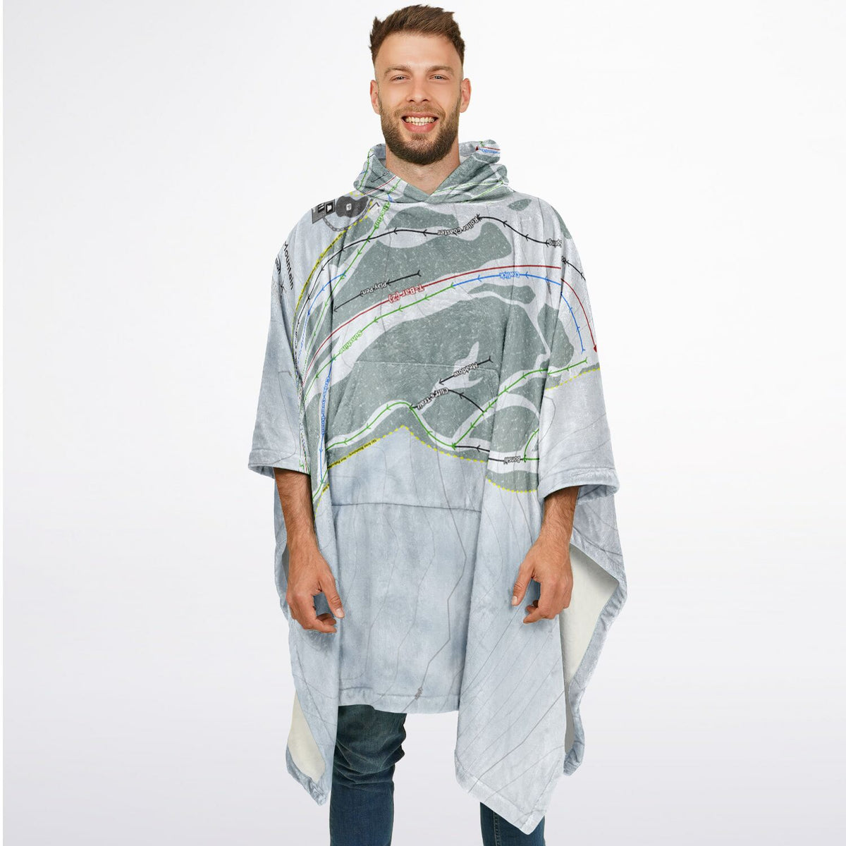 Bald Mountain, Idaho Ski Resort Map Flannel Blanket Poncho