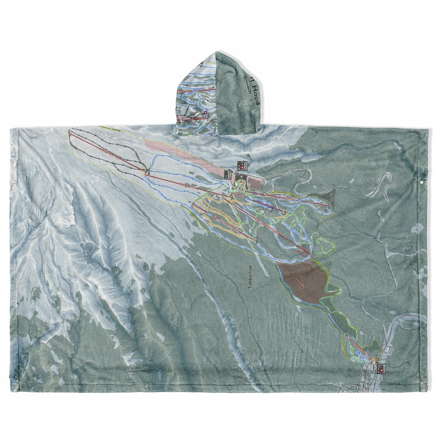 Mt Hood, Oregon Ski Resort Map Flannel Blanket Poncho