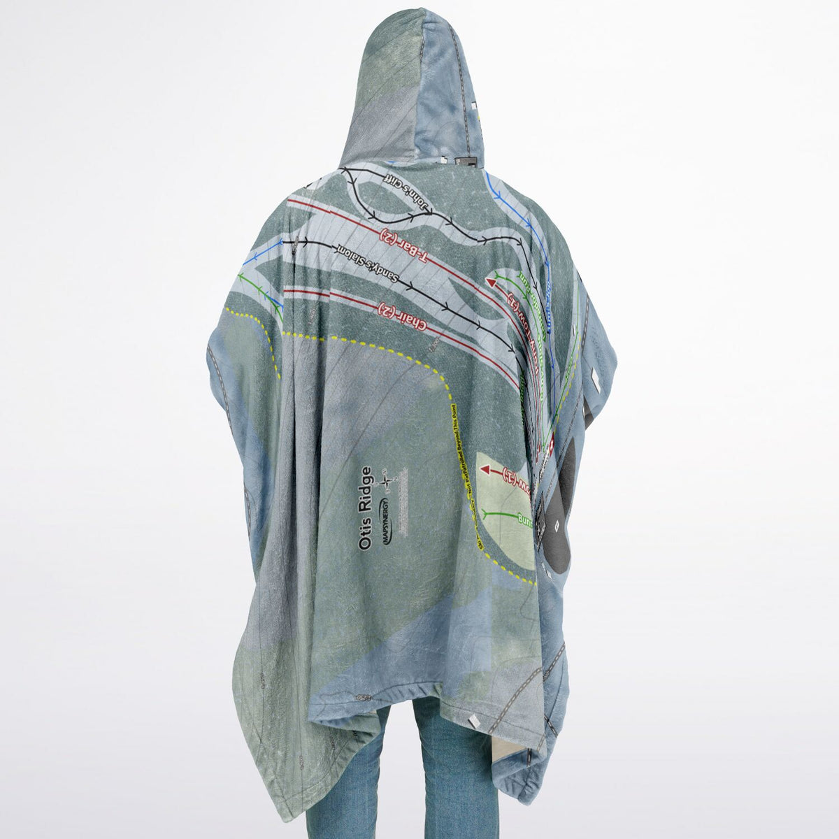 Otis Ridge, Massachusetts Ski Resort Map Flannel Blanket Poncho