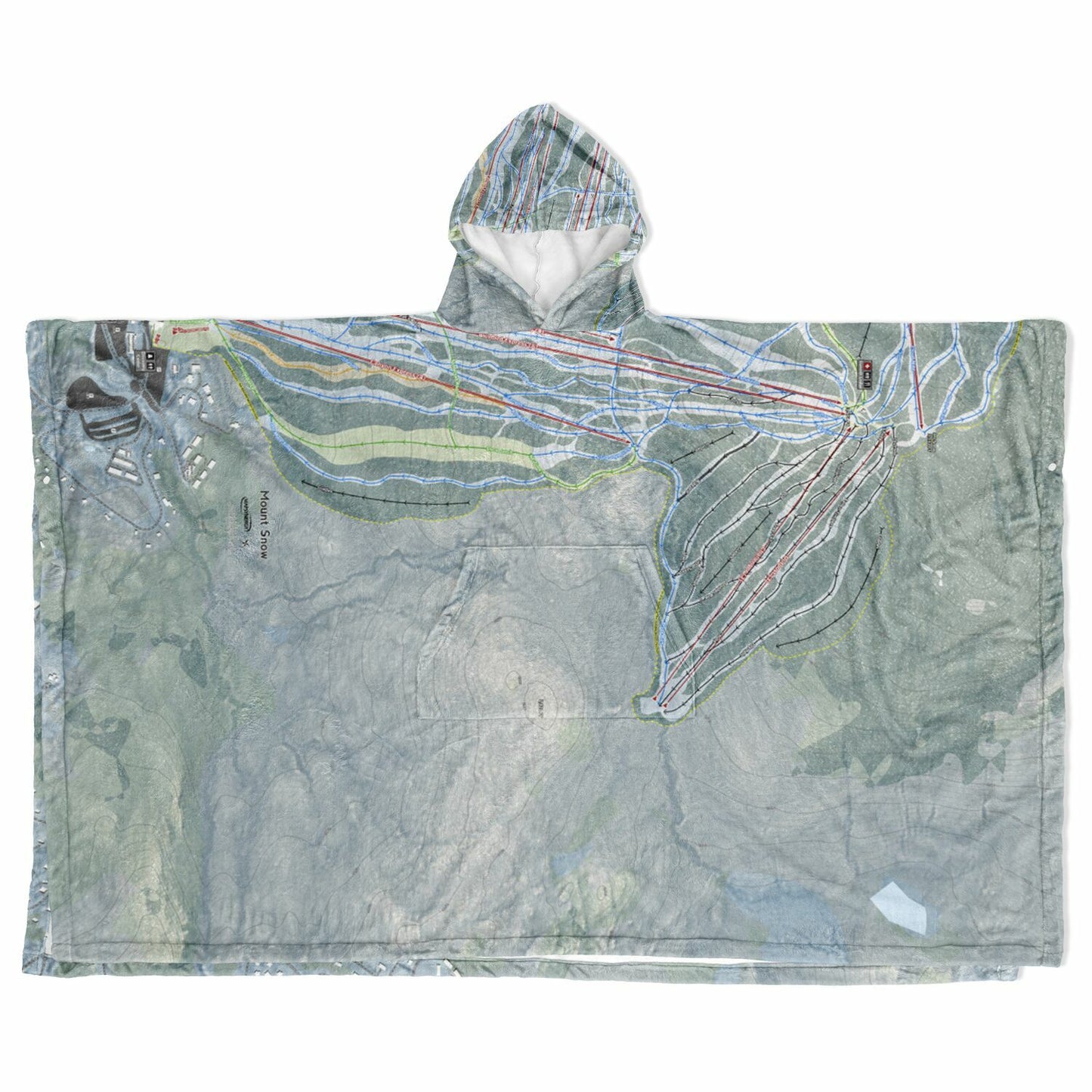 Mount Snow, Vermont Ski Resort Map Flannel Blanket Poncho