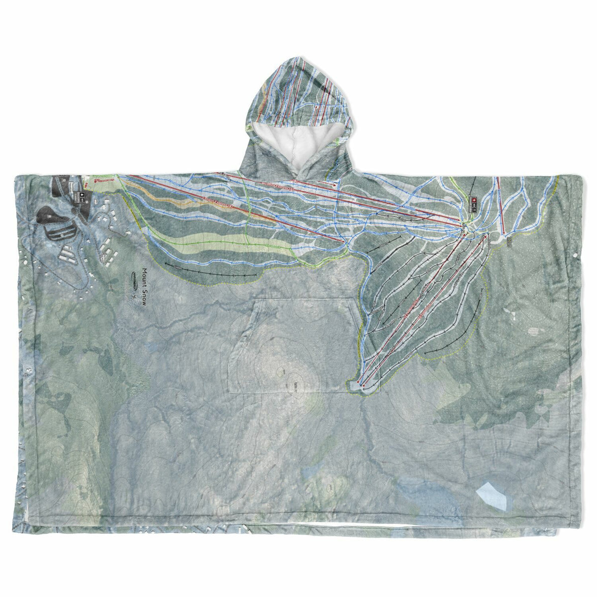 Mount Snow, Vermont Ski Resort Map Flannel Blanket Poncho