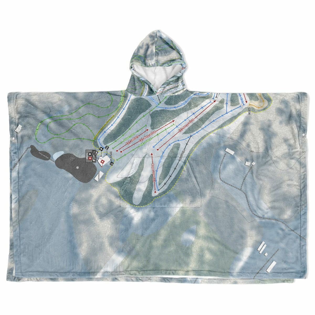 Hickory Hills, Michigan Ski Resort Map Flannel Blanket Poncho