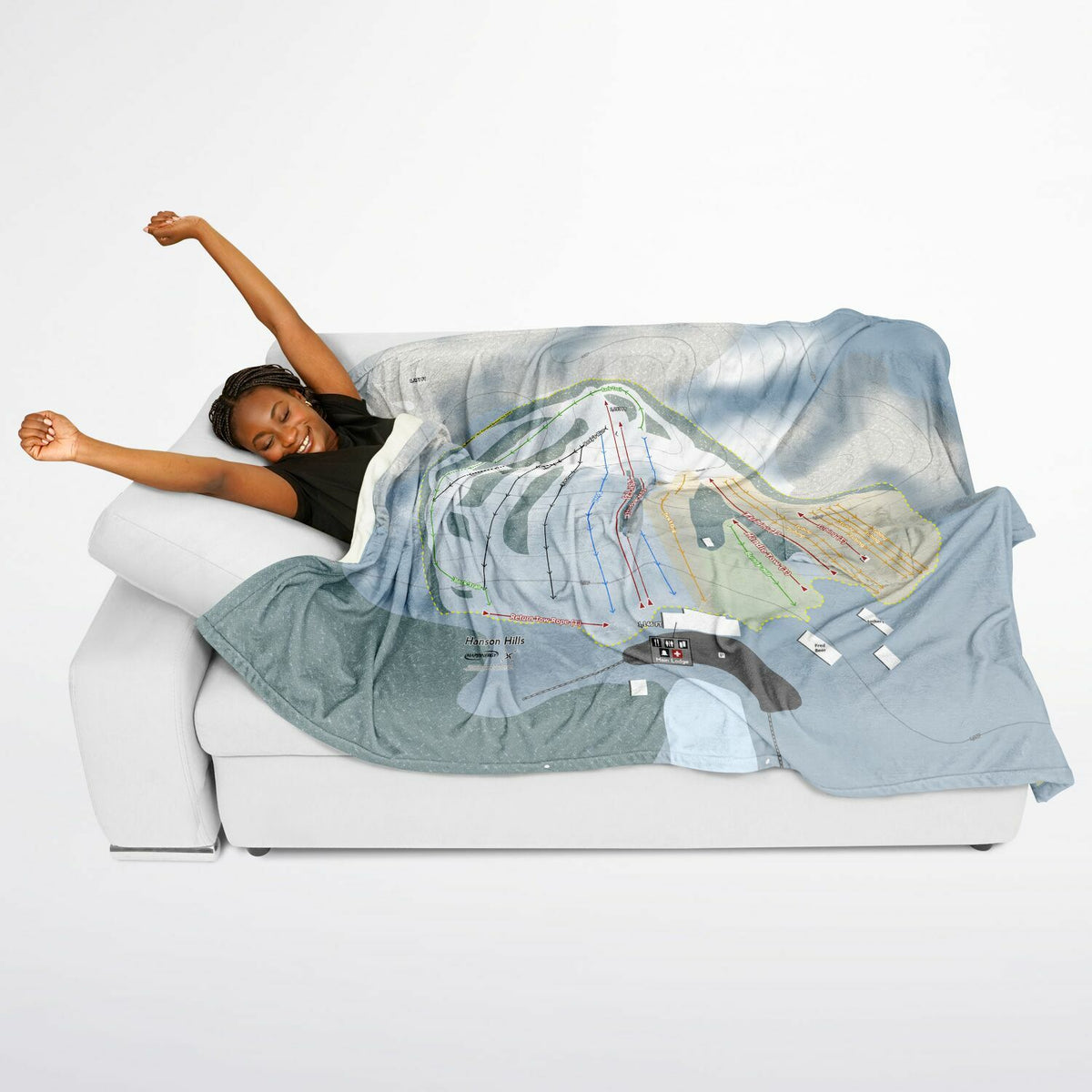 Hanson Hills, Michigan Ski Resort Map Flannel Blanket Poncho