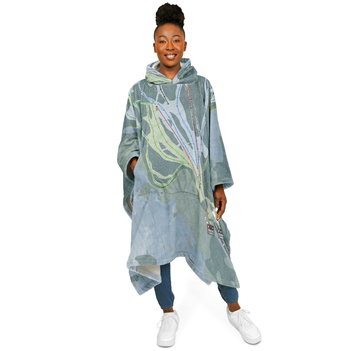 Eaglecrest, Alaska Ski Resort Map Flannel Blanket Poncho