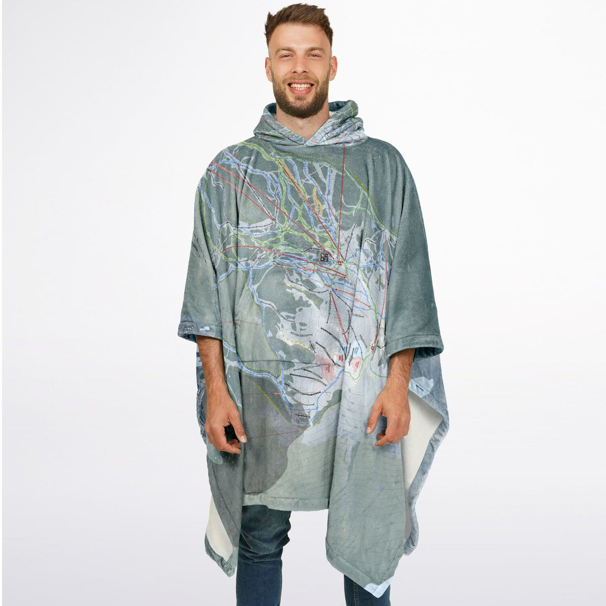 Whistler Blackcomb, British Columbia Ski Resort Map Flannel Blanket Poncho