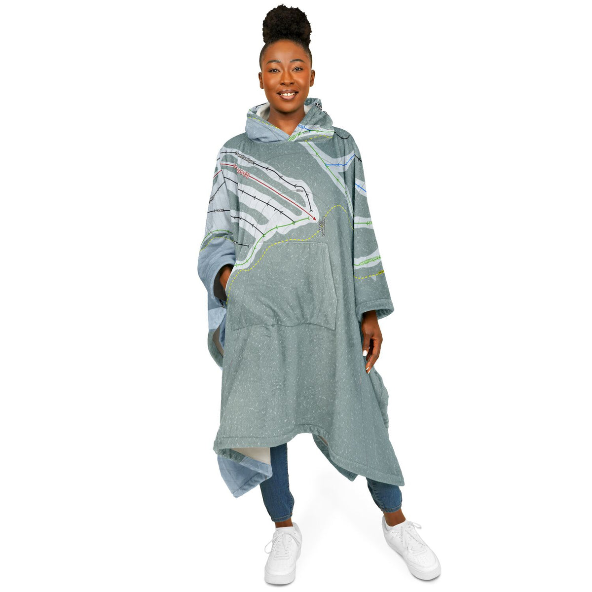 Mont Ti-Basse, Quebec Ski Resort Map Flannel Blanket Poncho