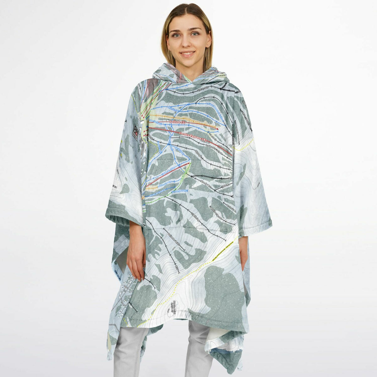 Kirkwood, California Ski Resort Map Flannel Blanket Poncho