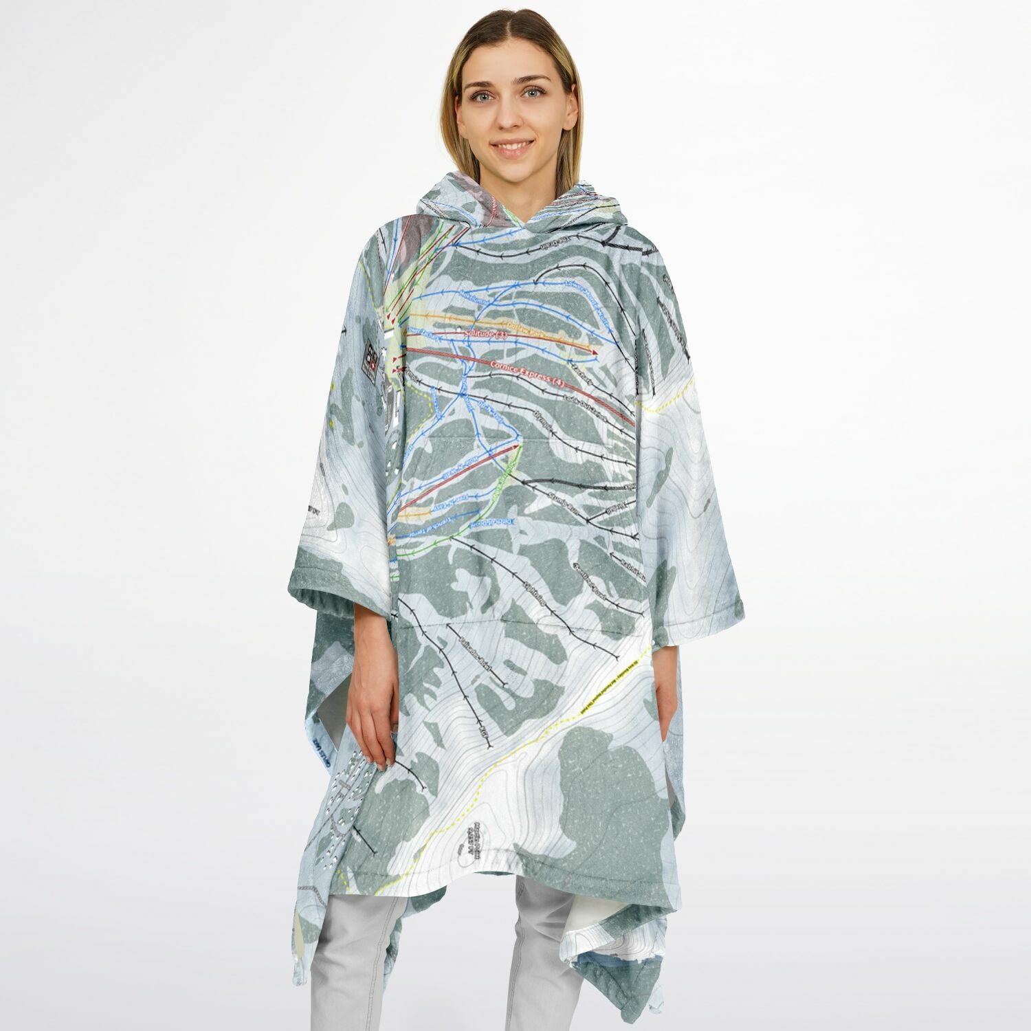 Kirkwood, California Ski Resort Map Flannel Blanket Poncho