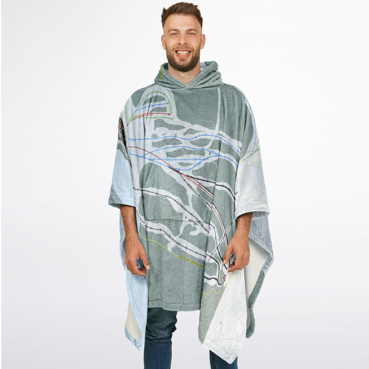 Meadowlark, Wyoming Ski Resort Map Flannel Blanket Poncho
